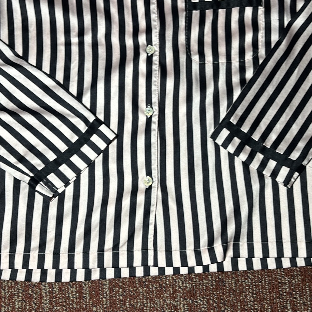 Victoria's Secret Black and White Striped sleep shirt silky nighty blouse small - Picture 3 of 11